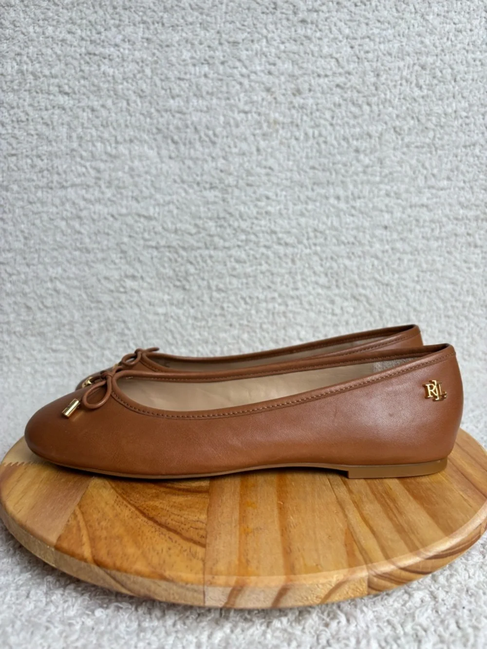 Lauren Ralph Lauren Jayna Nappa Leather Ballet Flats Coquette Size 7 in Brown